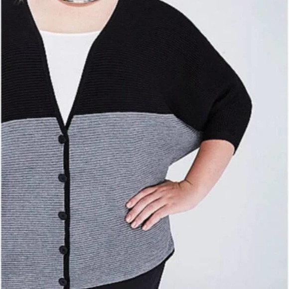 Lane Bryant Size 18/20 Dolman Sleeve Button Front Oversized Cardigan Black Grey - Picture 2 of 8